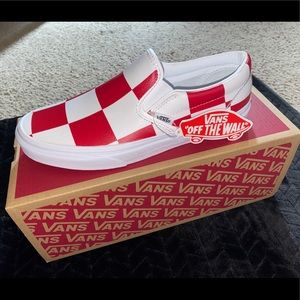 Red and white checked leather vans